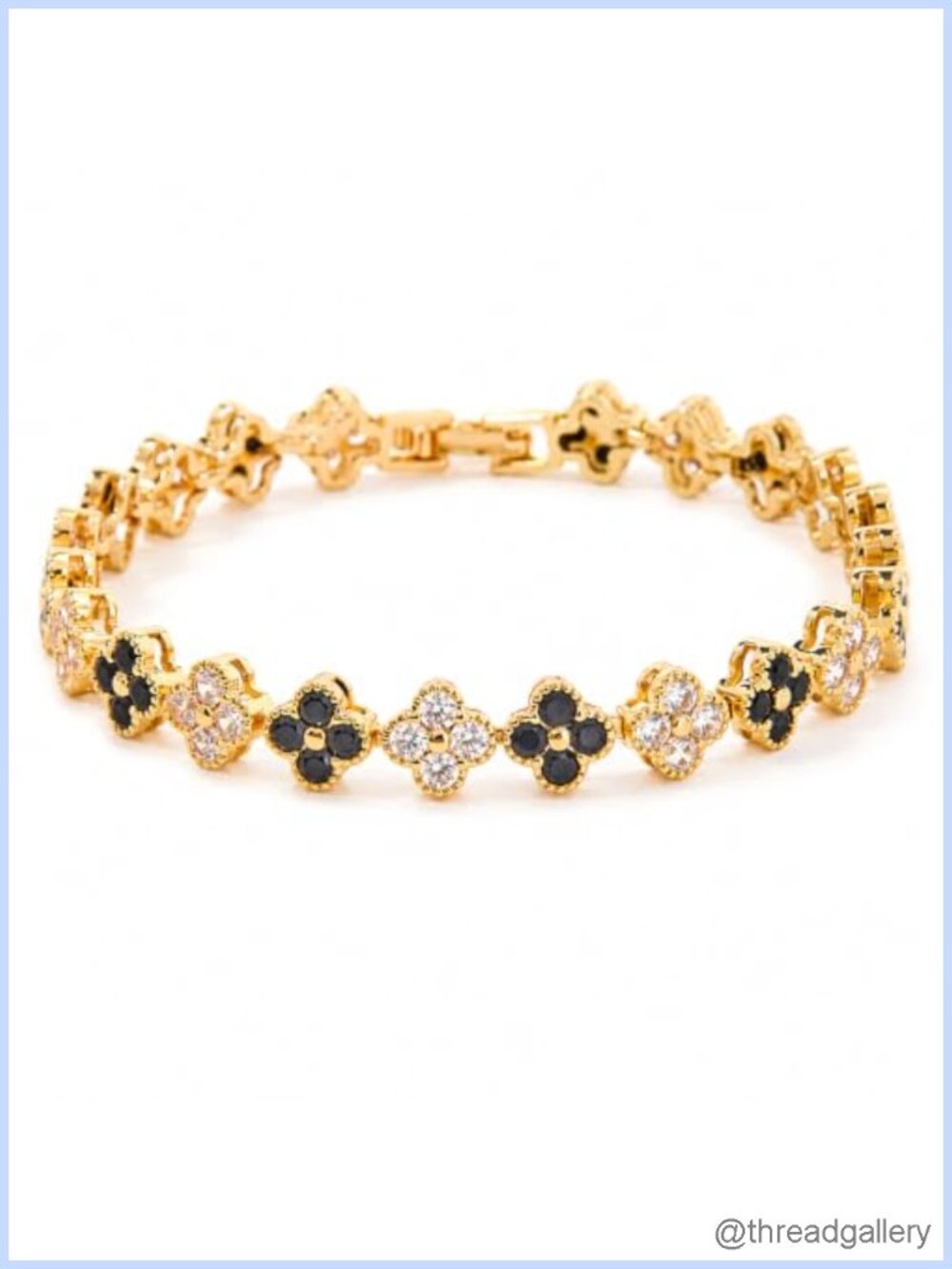 Crystal Four Leaf Clover Bracelet Gold Plated Tennis Stackable Women Jewelry